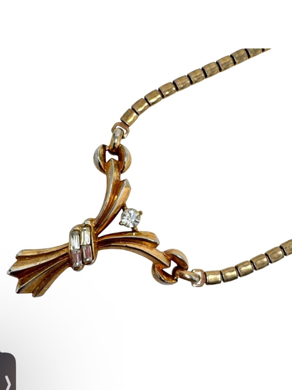 Vintage Trifari Gold-Tone Ribbon Pendant Necklace ~Art Deco 1940’s.